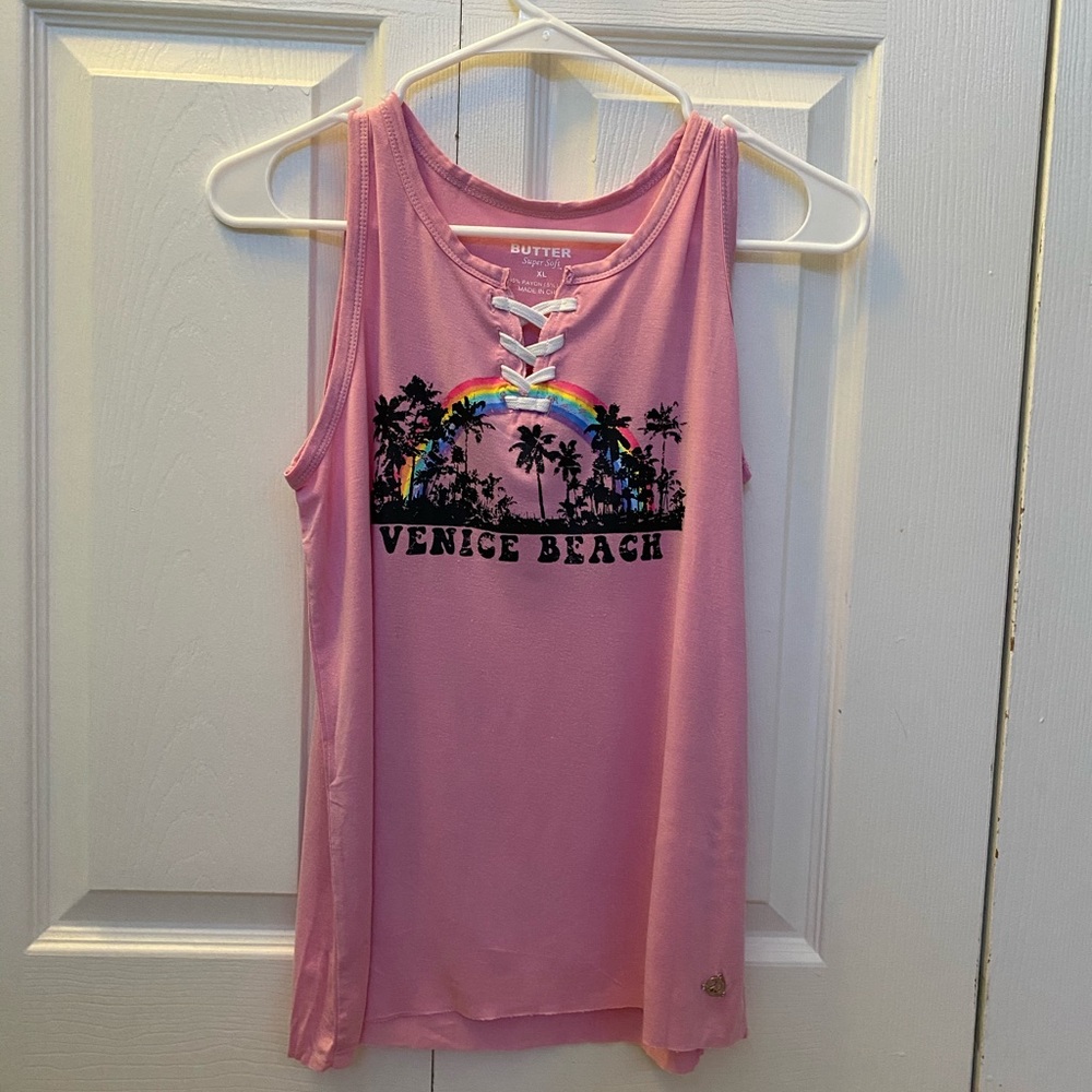 Butter Pink Venice Beach lace up tank top
